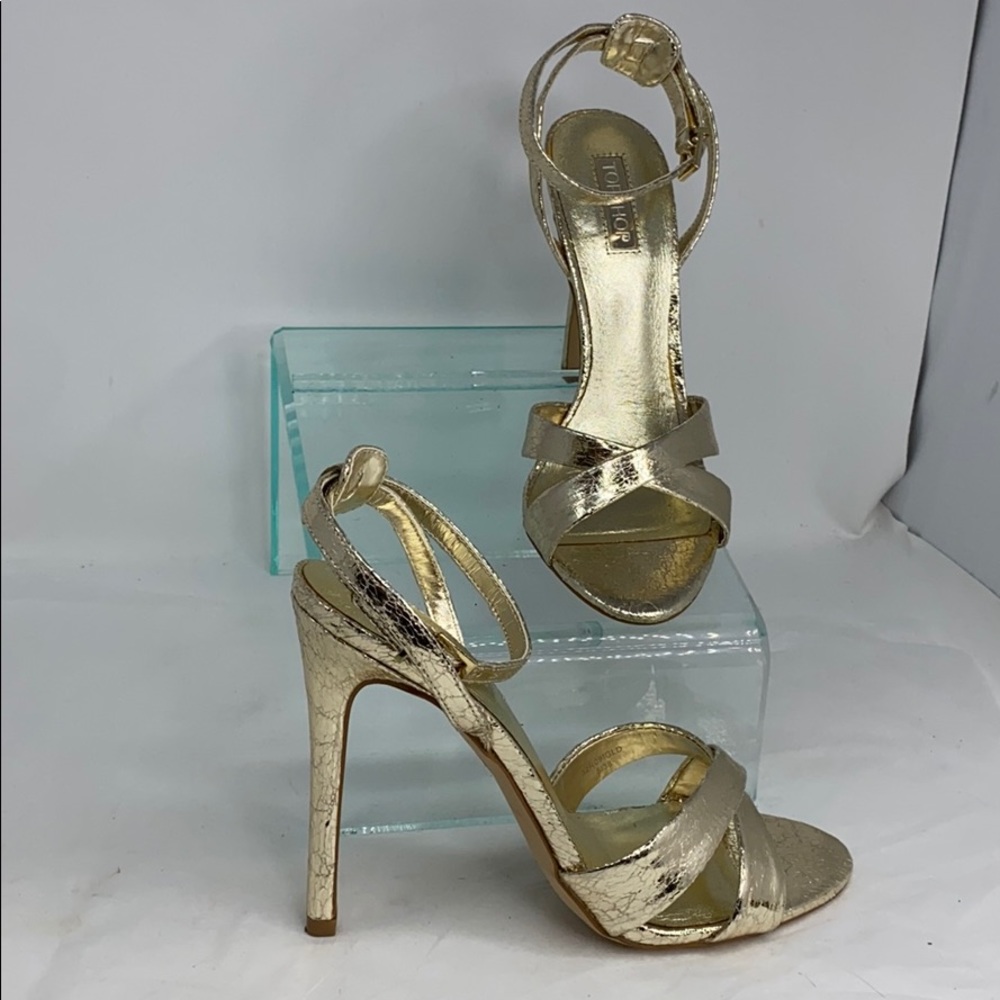 Topshop US 7.5 Metallic Gold Crackled Lame Heels